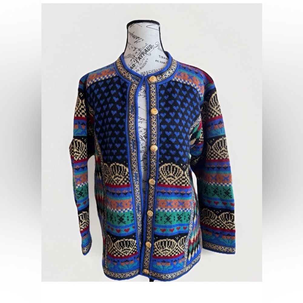 Vintage 80s 90s Vrikke Wool Button Down Cardigan Sweater Irene Haugland Nordic